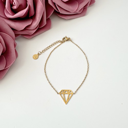 Pozłacana bransoletka z ażurowym diamentem ze stali chirurgicznej