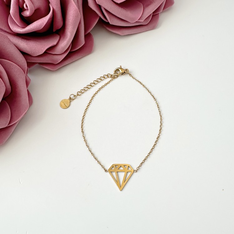 Pozłacana bransoletka z ażurowym diamentem ze stali chirurgicznej