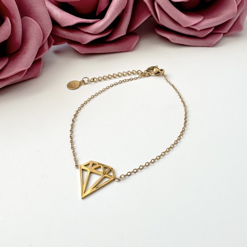 Pozłacana bransoletka z ażurowym diamentem ze stali chirurgicznej