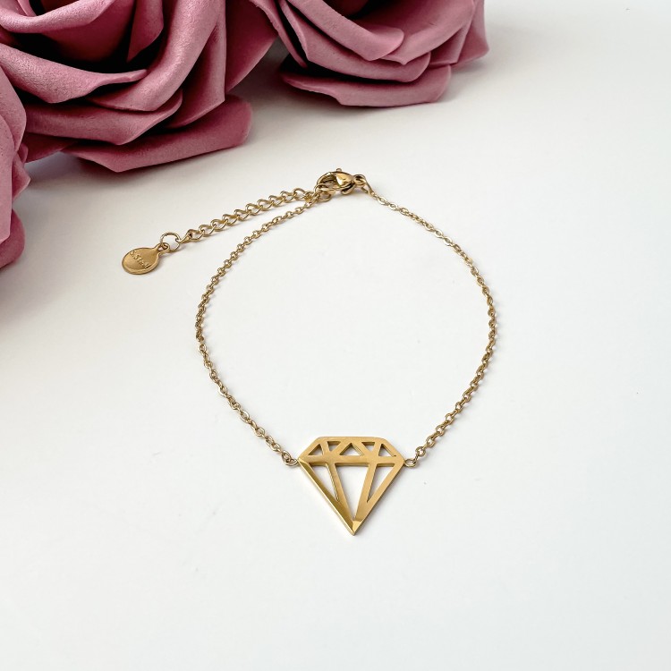 Pozłacana bransoletka z ażurowym diamentem ze stali chirurgicznej