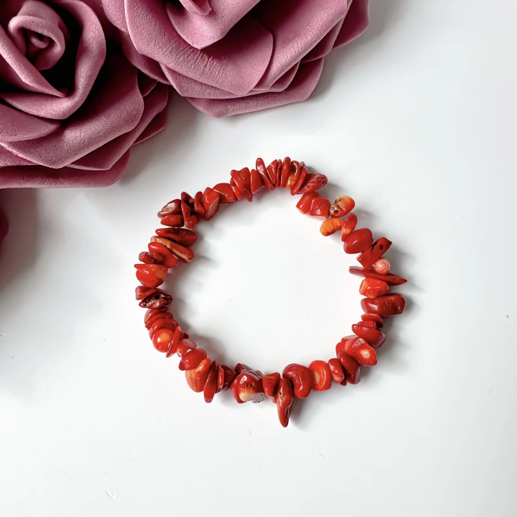 Bransoletka damska z kamieni naturalnych nieregularny Koral kamień witalny