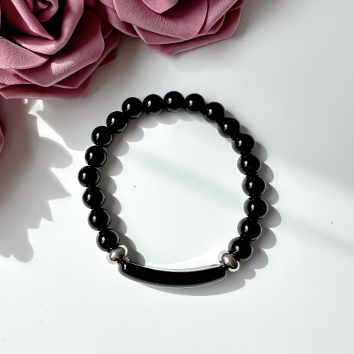 Bransoletka damska z kamieni naturalnych Onyks podłużny kule 8 mm