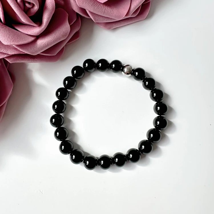 Bransoletka damska z kamieni naturalnych Onyks kule 8 mm