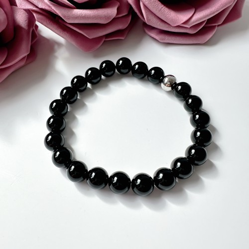 Bransoletka damska z kamieni naturalnych Onyks kule 8 mm