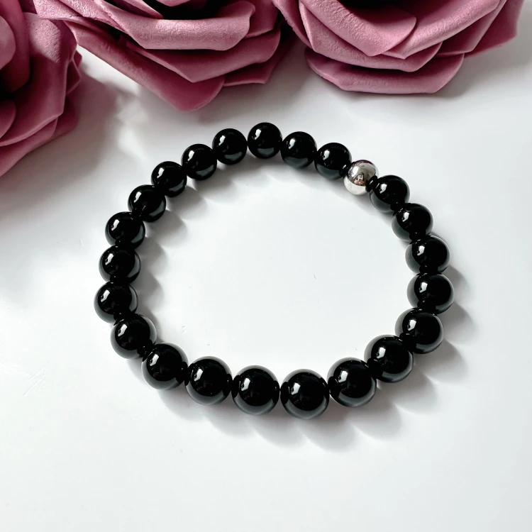 Bransoletka damska z kamieni naturalnych Onyks kule 8 mm