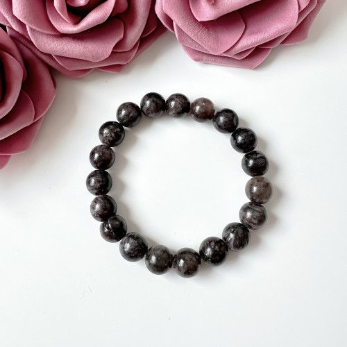 Bransoletka damska z kamieni naturalnych grafitowy Marmurek kule 10 mm