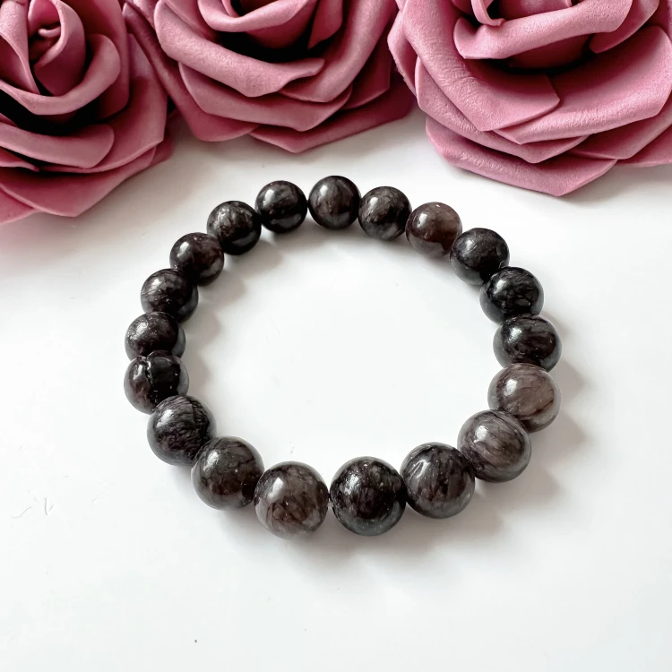 Bransoletka damska z kamieni naturalnych grafitowy Marmurek kule 10 mm