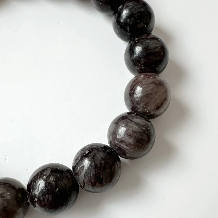 Bransoletka damska z kamieni naturalnych grafitowy Marmurek kule 10 mm