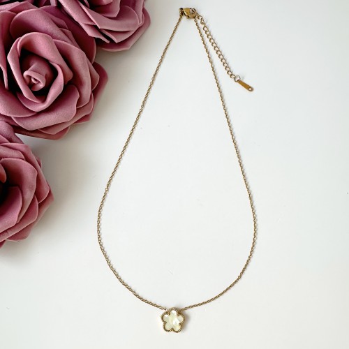 Złoty naszyjnik z przywieszką zawieszką kwiat z masy perłowej stal chirurgiczna