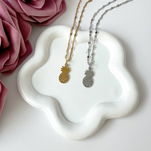 Srebrny i złoty naszyjnik z przywieszką zawieszką ananas ze stali chirurgicznej