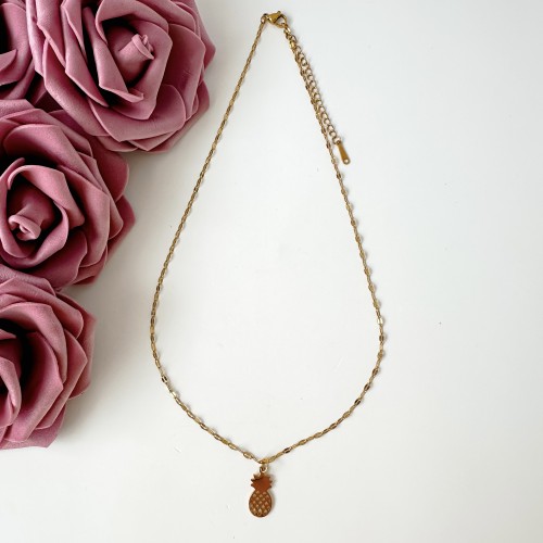 Złoty naszyjnik z przywieszką zawieszką ananas ze stali chirurgicznej