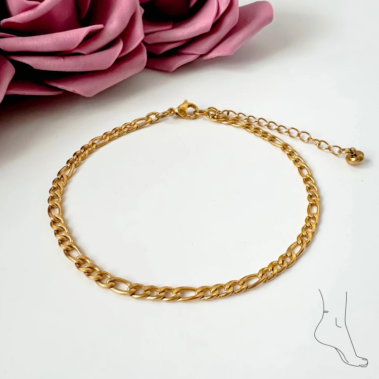 Pozłacana klasyczna bransoletka na kostkę szeroki splot łańcuchowy ze stali chirurgicznej