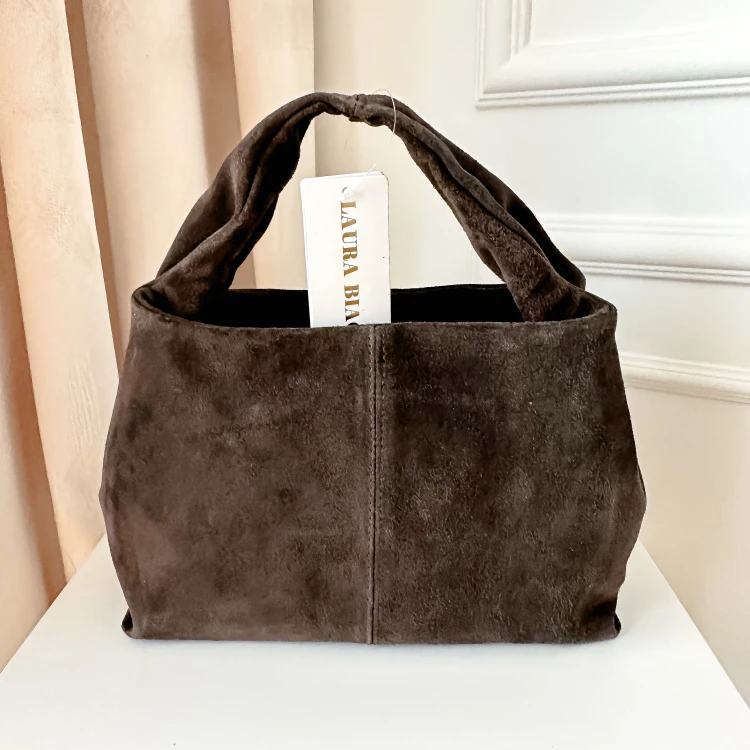 Torba damska kuferek do ręki skórzana Choco Laura Biaggi brązowa czekoladowa