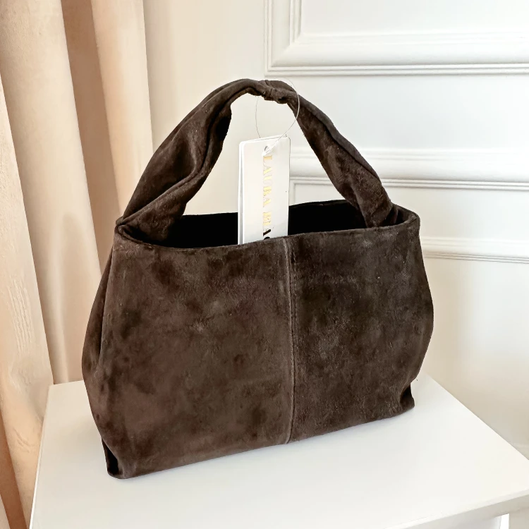 Torba damska kuferek do ręki skórzana Choco Laura Biaggi brązowa czekoladowa