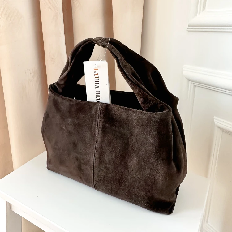 Torba damska kuferek do ręki skórzana Choco Laura Biaggi brązowa czekoladowa