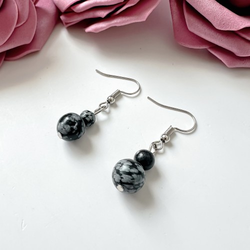 Wiszące kolczyki z kamieni naturalnych czarno-biały Labradoryt