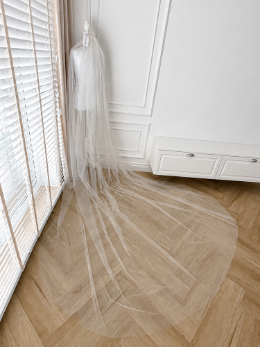 Długi welon Paris z perłami katedralny ivory długość 300 cm 3 m