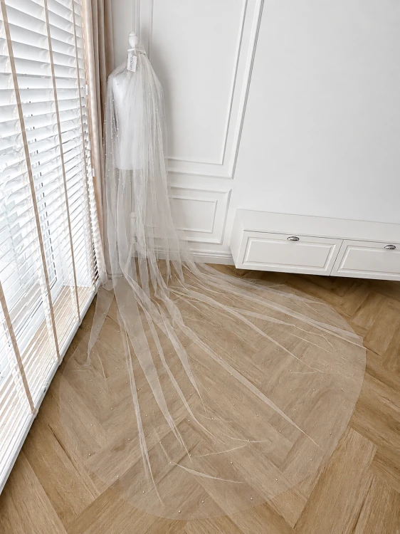 Długi welon Paris z perłami katedralny ivory długość 300 cm 3 m