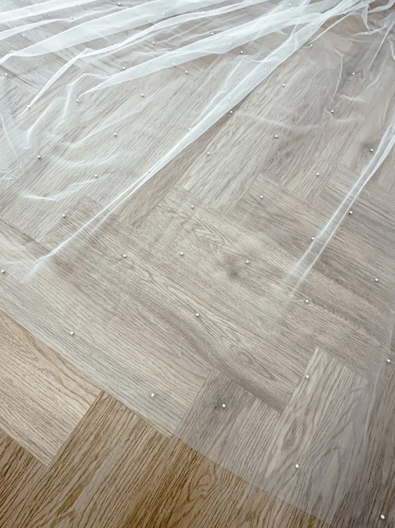 Długi welon Paris z perłami katedralny ivory długość 300 cm 3 m